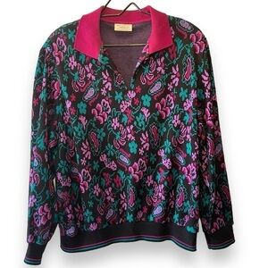 American Collection Sweater Womens Large Floral Paisley Knit 80s Vintage